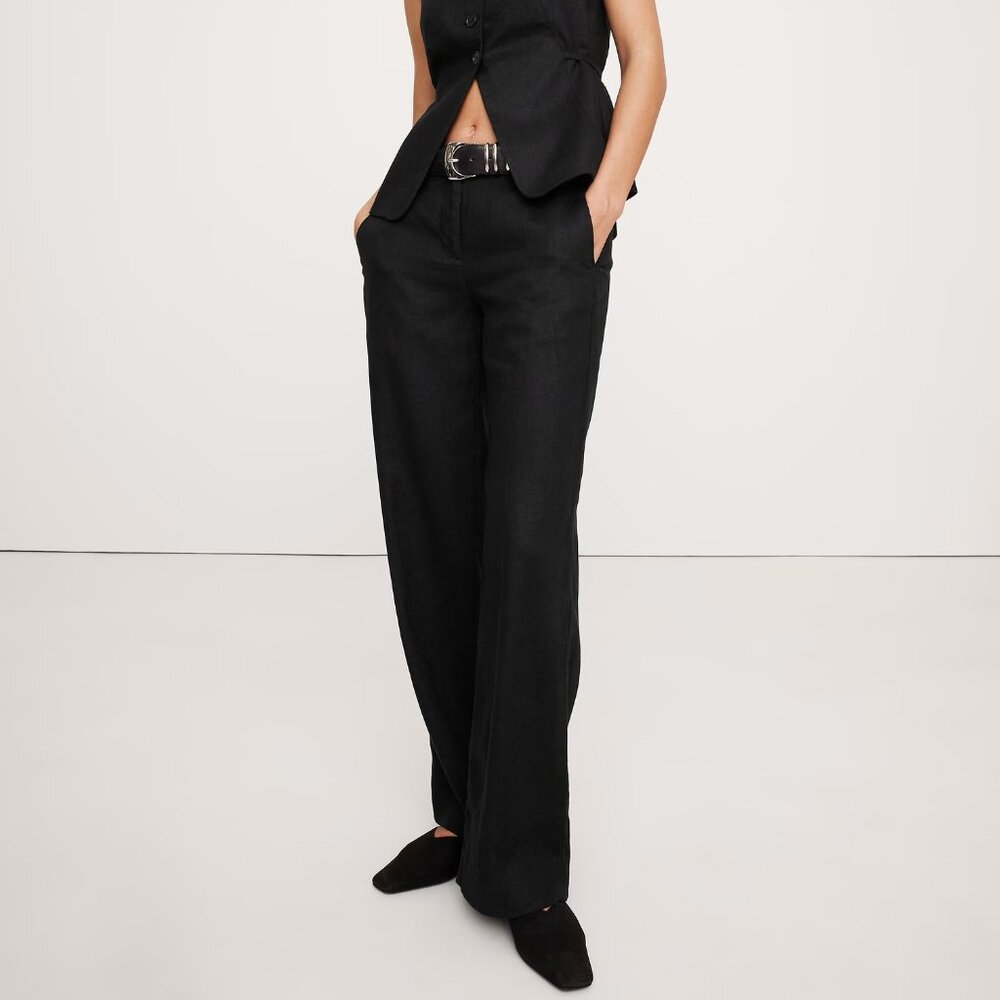 NWT! Banana Republic Black Euro Linen The Everyday Wide-Leg Trouser Pants XXS